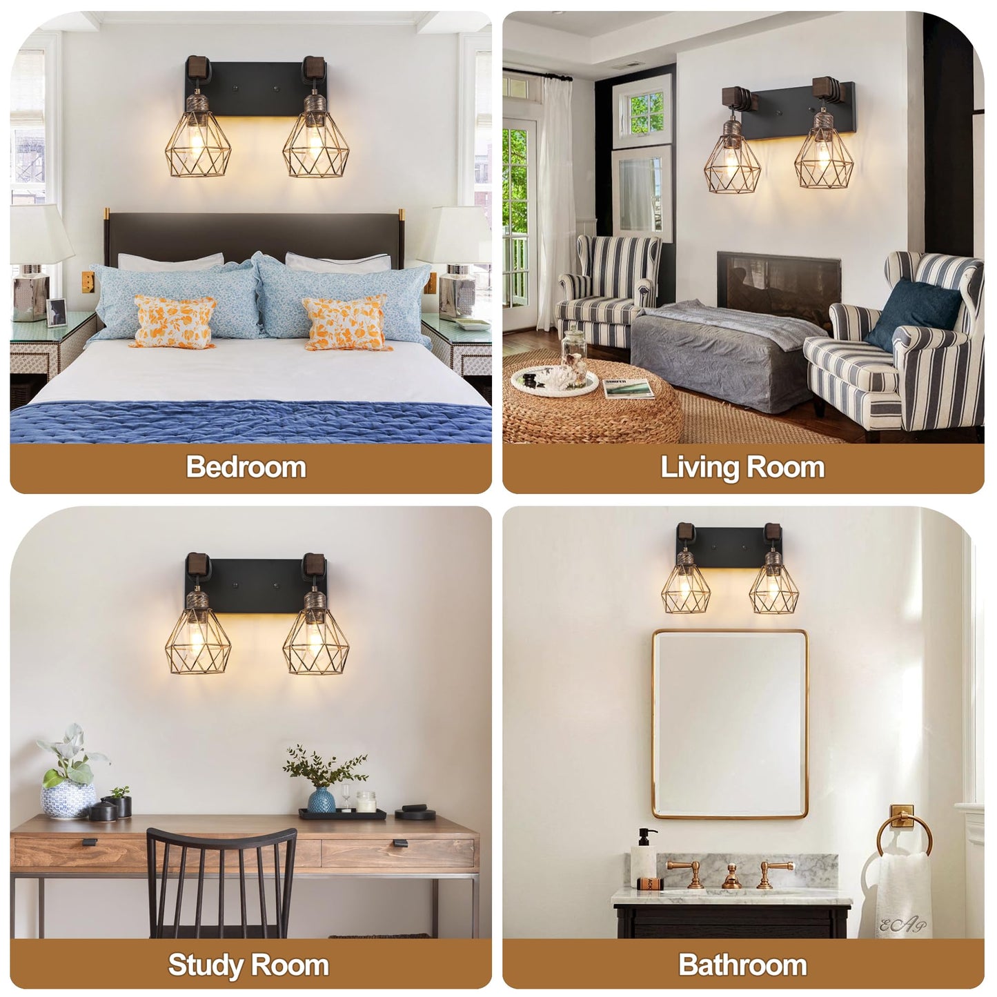 Farmhouse Bathroom Vanity Light Fixtures  2-Light Wood Bathroom Light Fixtures Over Mirror  Rustic Sconces Wall Lighting With Elegant Metal Lampshade For Living Room  Bedroom  Hallway