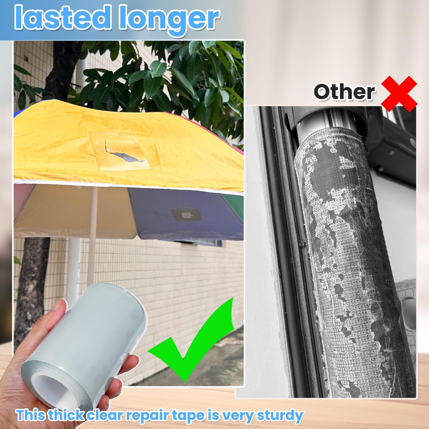 Tikfoam Waterproof Repair Tape for Fabric, Awning, RV Roof, Underbelly, Tarp, Tent, Sail and Boat Cover Outdoor Repair Patch, Heavy Duty, Clear, Multipurpose