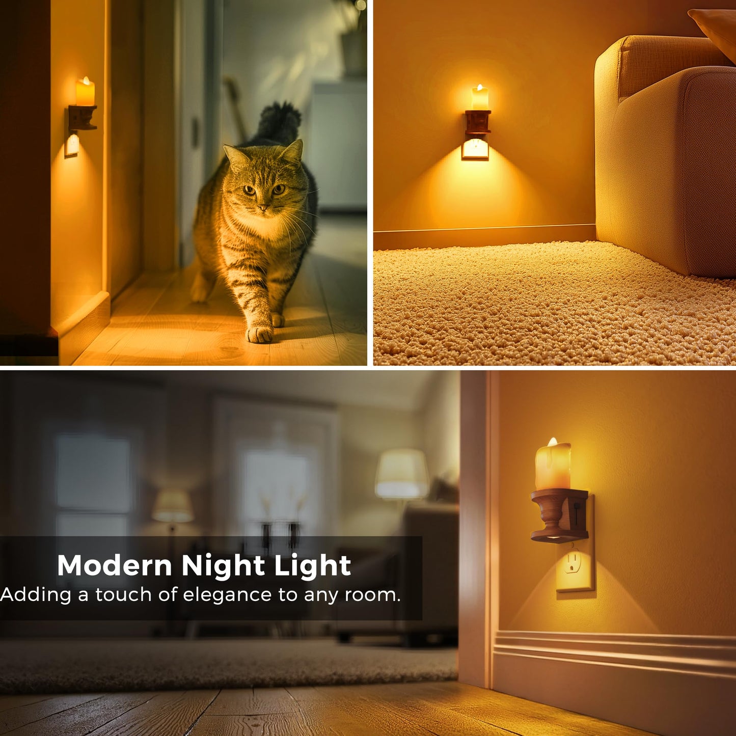 L Lohas Led Night Light [2-Pack] Flameless Candle Night Light With 3 Lighting Model  Dusk To Dawn Sensor 0-100Lm Brightness Dimmable Amber Light Vintage Nightlight For mature-themeds Hallway Bedroom