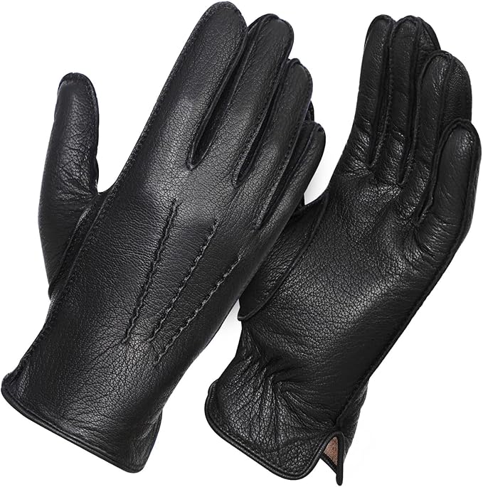 FIORETTO Men’s Chrome-Free Leather Gloves Winter – Touchscreen Driving Gloves with Warm Wool Lining M24001