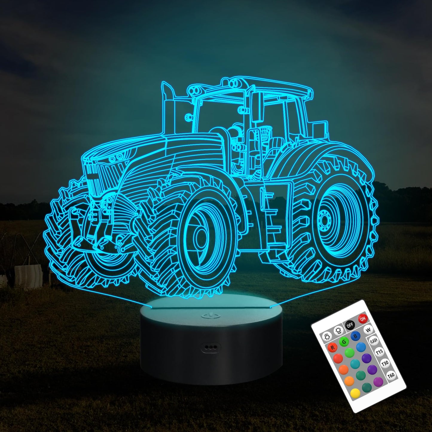 Attivolife 3D Illusion Night Lamp - 16 Color Changing, Dimmable Hologram, Usb Charge, Tractor Model Fs-2810-9999, Creative Gift For Kids