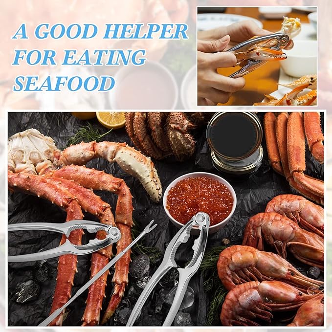 Zhehao Lobster Crackers and Picks Set Seafood Party Dinner Supplies Stainless Steel Crab Leg Tool with Seafood Fork and Bag Heavy Duty Nut Cracker Set Opener Shellfish for Kitchen Restaurant(101 Pcs)