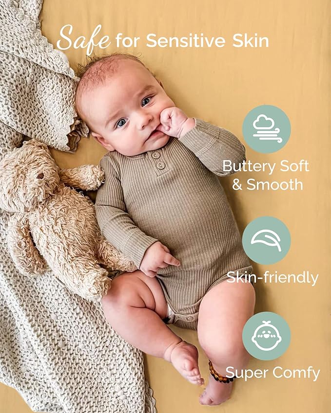 Bassinet Fitted Sheets 33x20 for Baby Beside Dreamer Bassinet & Bedside Sleeper - Buttery Soft, Premium Stretchy Jersey Knit Sheets - Burnt Orange+Mustard Yellow+ Gray, 3 Pack