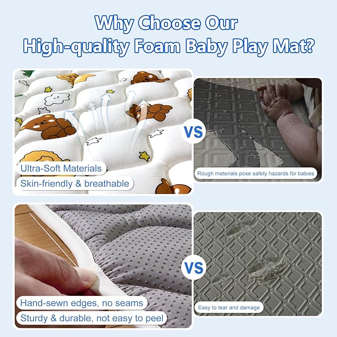 Premium Foam Baby Play Mat for Floor 79" X 71", Extra Large Soft Thicker Activity Playmats for Babies, Toddlers, Infants, Play & Tummy Time, Foldable & Machine Washable Baby Crawling Mat