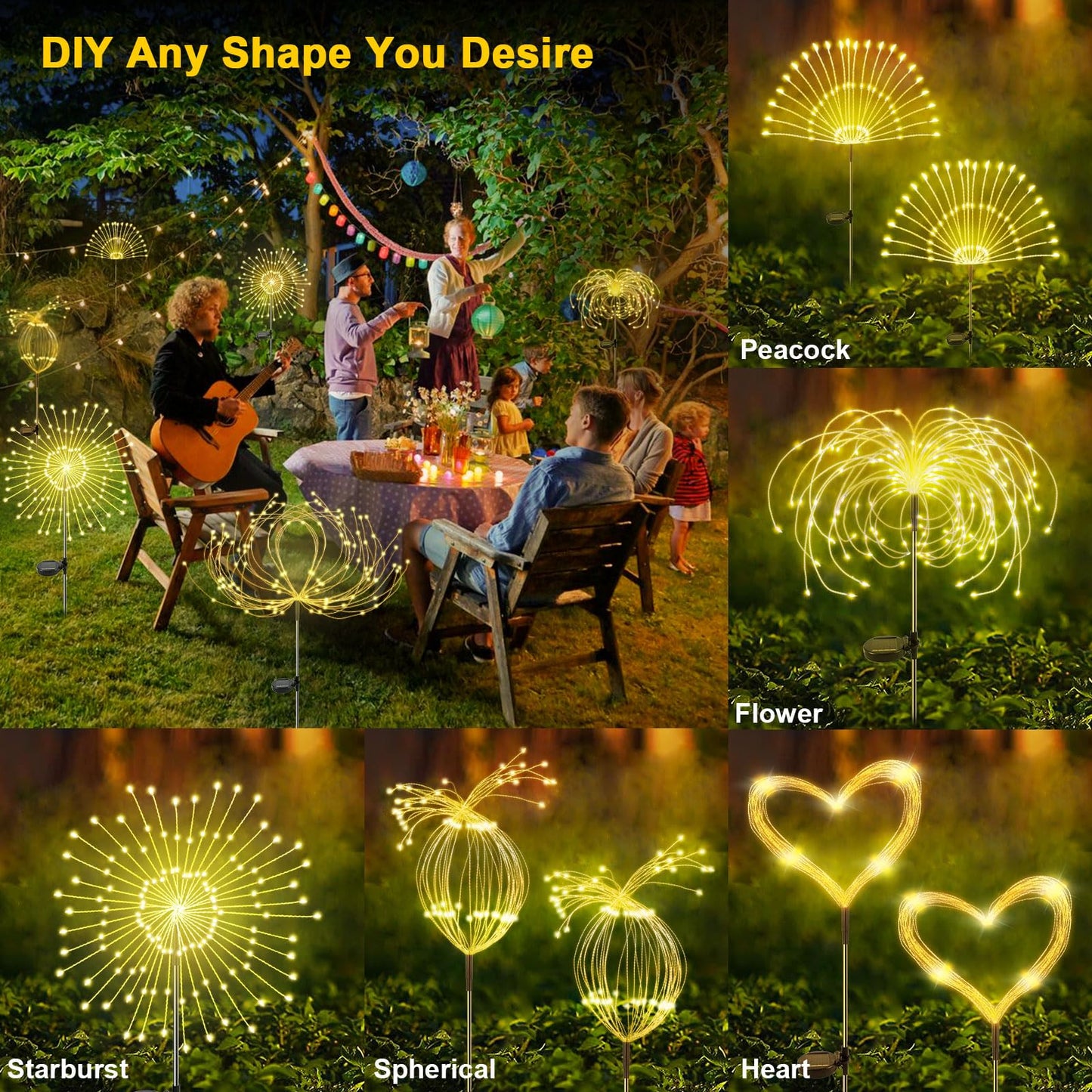 Solar Garden Lights Outdoor, 4 Pack 120 LED Twinkling Firework Lights Decorative with 2 Modes, Outdoor Waterproof Solar Starburst Light for Outside Yard Pathway Garden Decor, Warm White