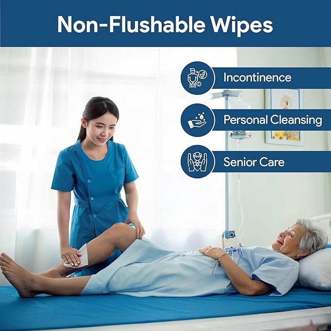 Non Flushable Wet Wipes for Adults - Case of 600 Body Wipes with Aloe and Lanolin - Good for Incontinence and Personal Cleansing