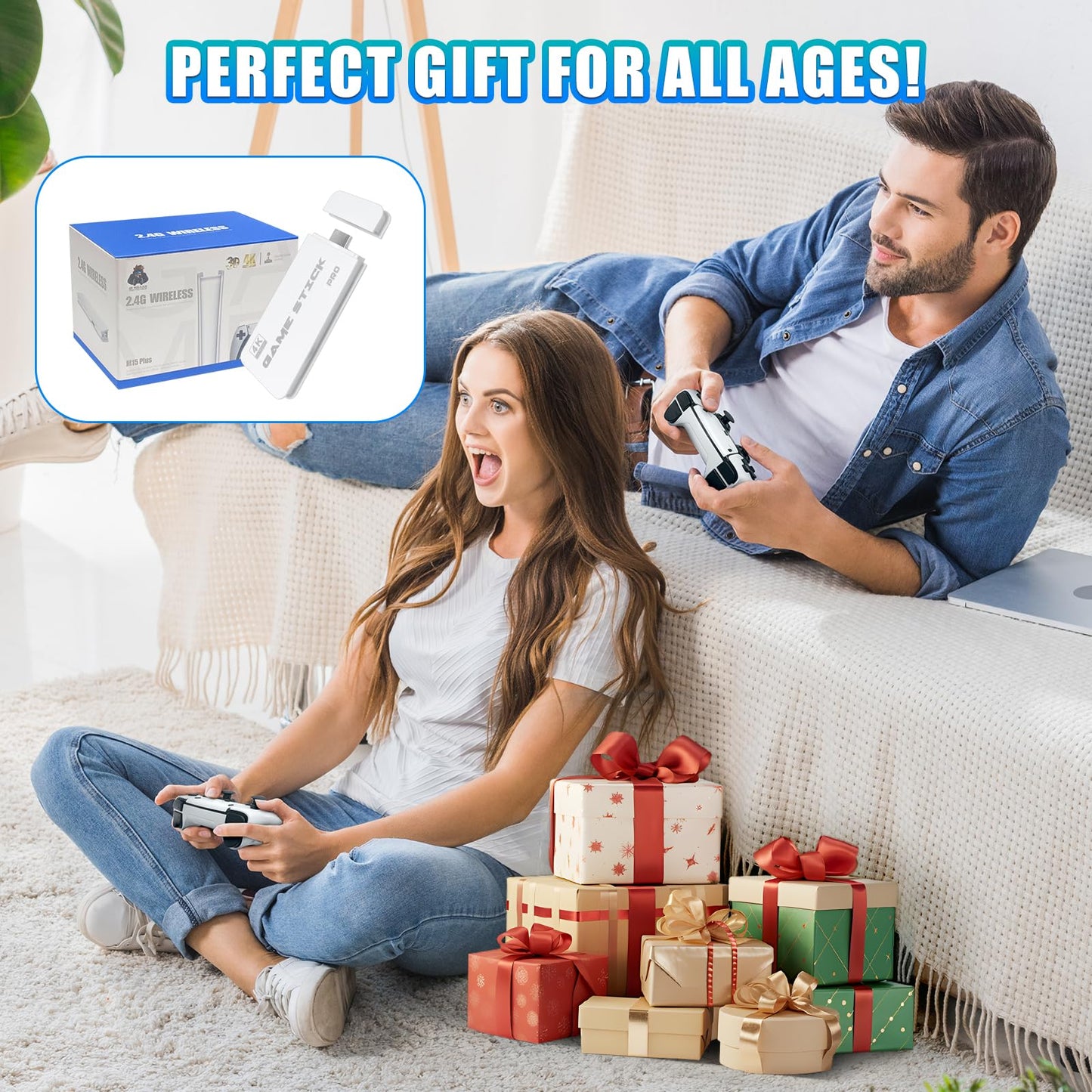Retro Gaming Stick,Support 23 Emulators,Retro Gaming Console 64GB TF Card,Dual 2.4GHz Wireless Controllers,Game Stick 4K HDMI Plug and Play Video Games for TV