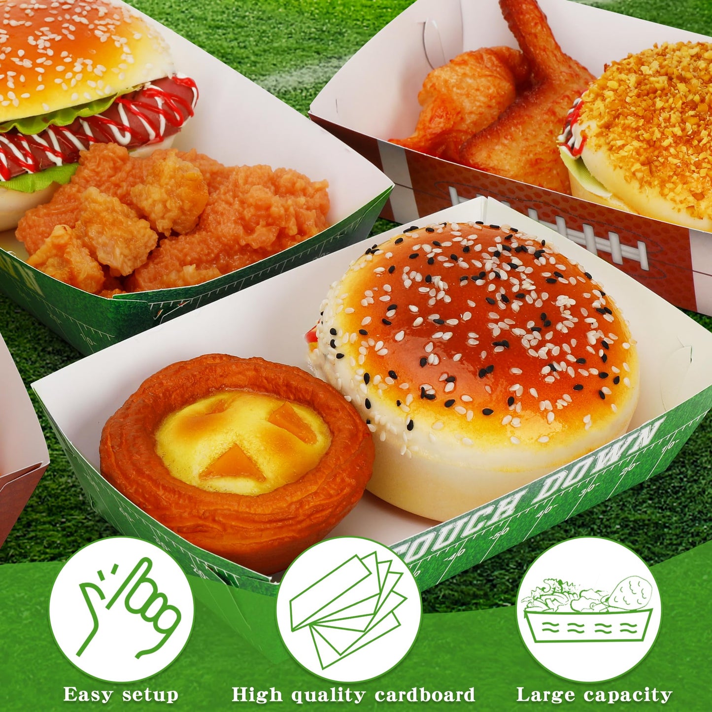 Helimoto 50PCS Football Party Decorations, Football Paper Snack Tray, Large Disposable Food Tray, Party Snacks Serving Trays for Taco Fries Hot Dog Supplies Favors Table Decor