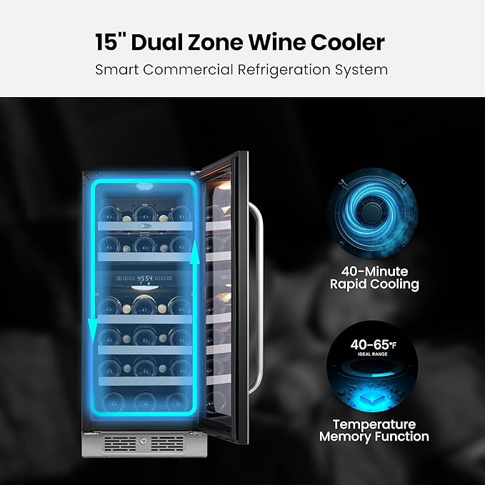 Whynter 29 Bottle Wine Fridge, 15 Inch Dual Zone Wine Cooler Refrigerator, 40-65°F Digital Temperature Control, 3 LED Wine Cellar, Built-in or Freestanding for Home Bar Kitchen Office(3.0 cu.ft)
