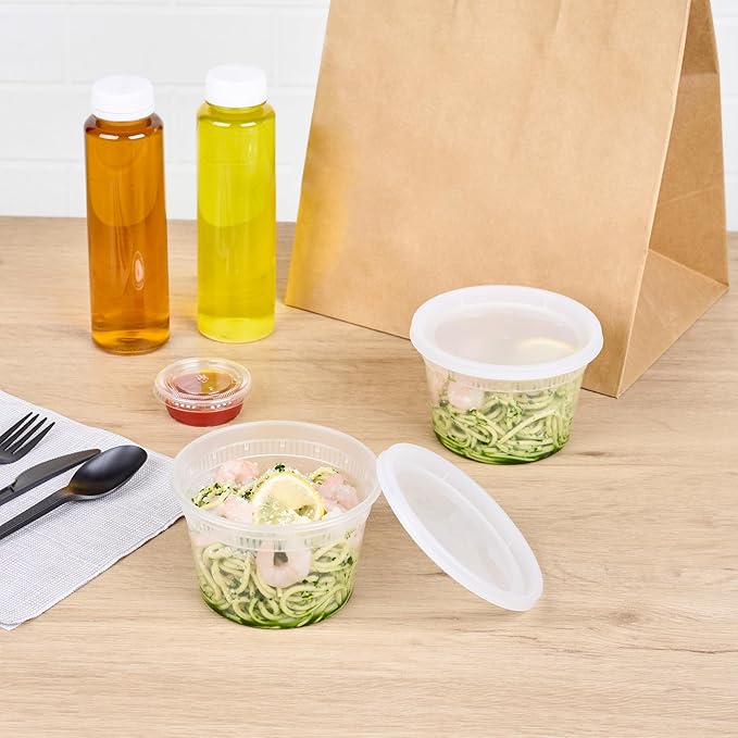 Restaurantware-Asporto 16 Ounce To Go Boxes, 100 Microwavable Round Soup Containers - Clear Plastic Lids Included, Do Not Contain BPA, Clear Plastic Soup Containers, Disposable