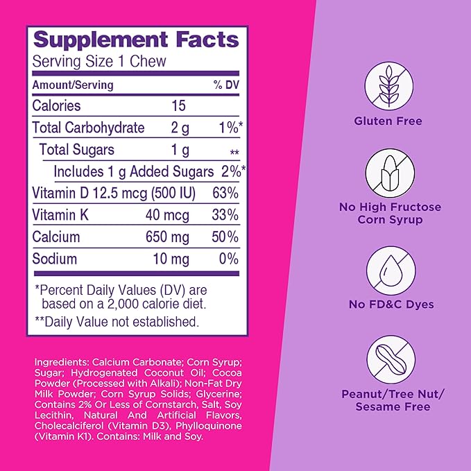 Viactiv Calcium +Vitamin D3 Supplement Soft Chews, Milk Chocolate, 60 Chews & Vitafusion Extra Strength Vitamin B12 Gummy Vitamins for Energy Metabolism Support