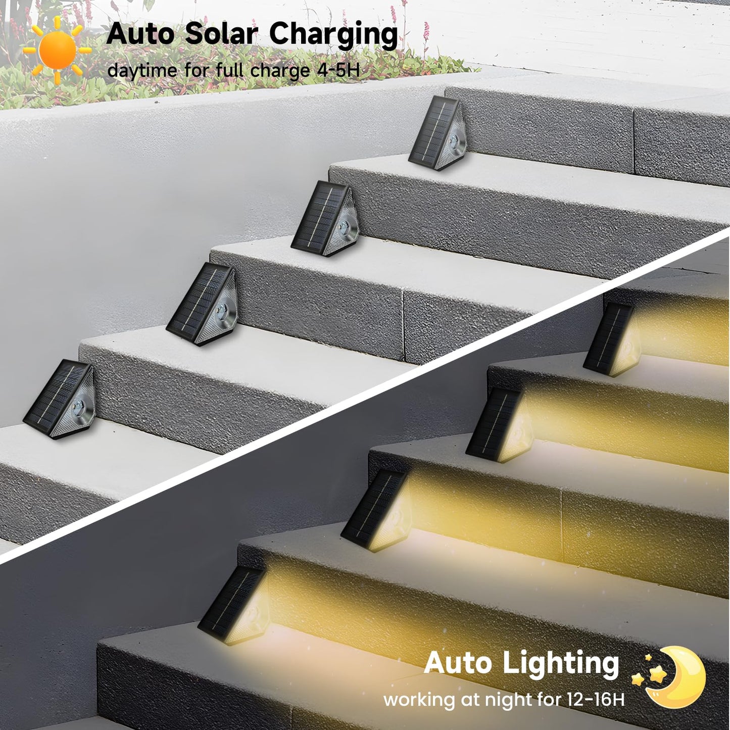 CIYOYO Solar Step Lights, 8 Pack Outdoor Waterproof, Warm White/7 RGB Colors, PEX Material, Model BZ01