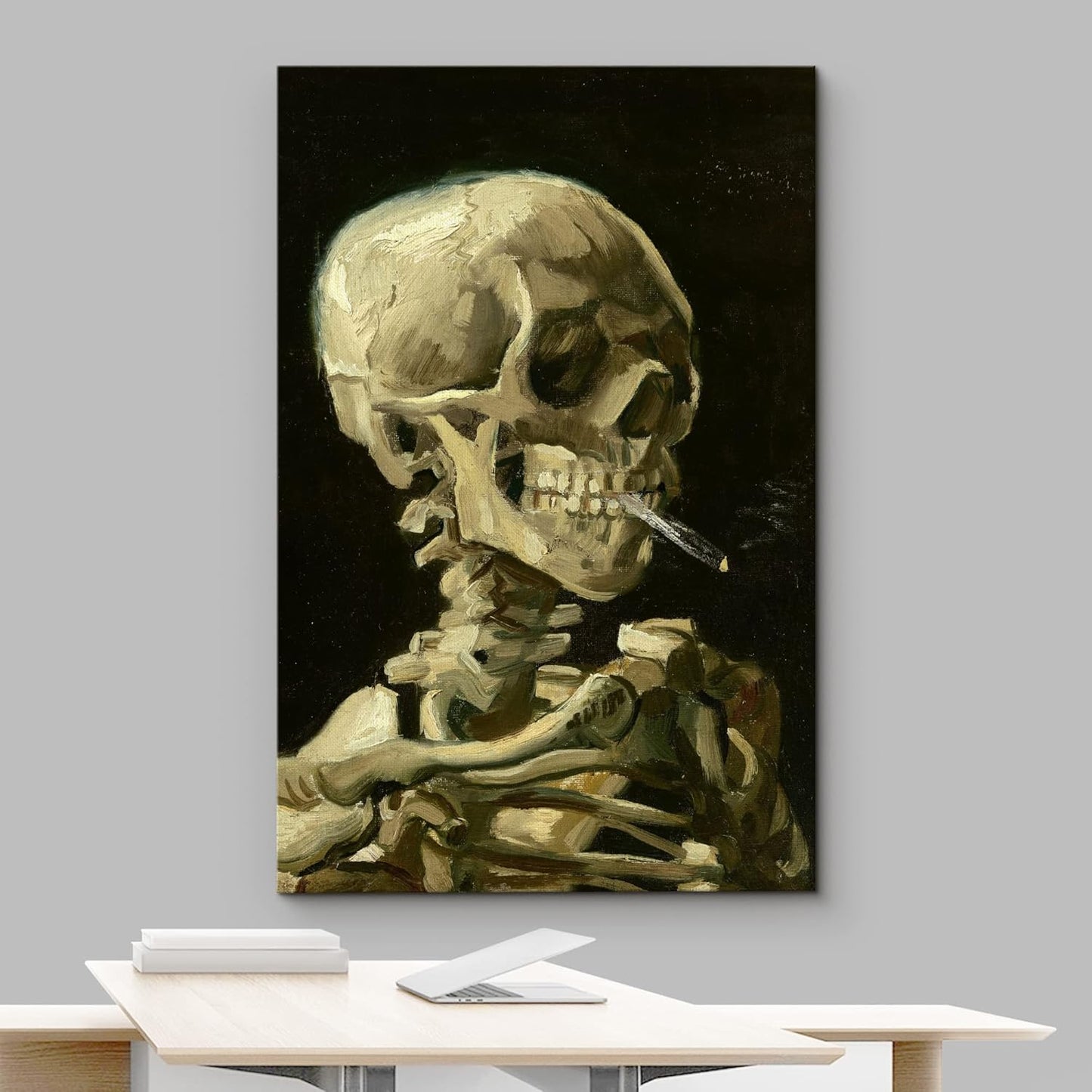 wall26 Canvas Print Wall Art Head of a Skeleton with Burning Cigarette by Vincent Van Gogh Nature Wilderness Illustrations Fine Art Multicolor for Living Room, Bedroom, Office - 32"x48"