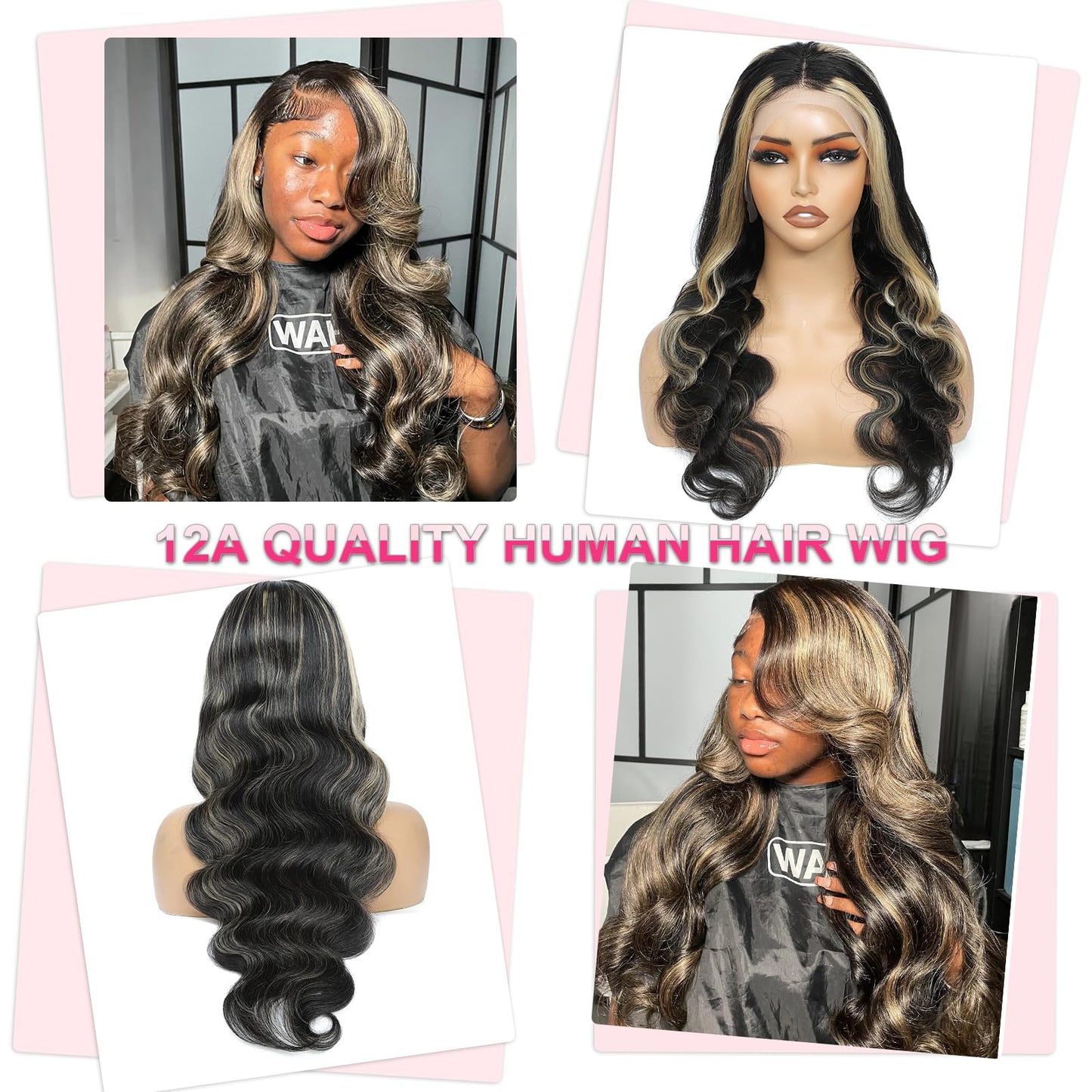 30 Inch FB/27 Balayage Highlight Ombre Lace Front Wig Human Hair 250 Density Body Wave 13x4 HD Transparent Lace Front Wigs Human