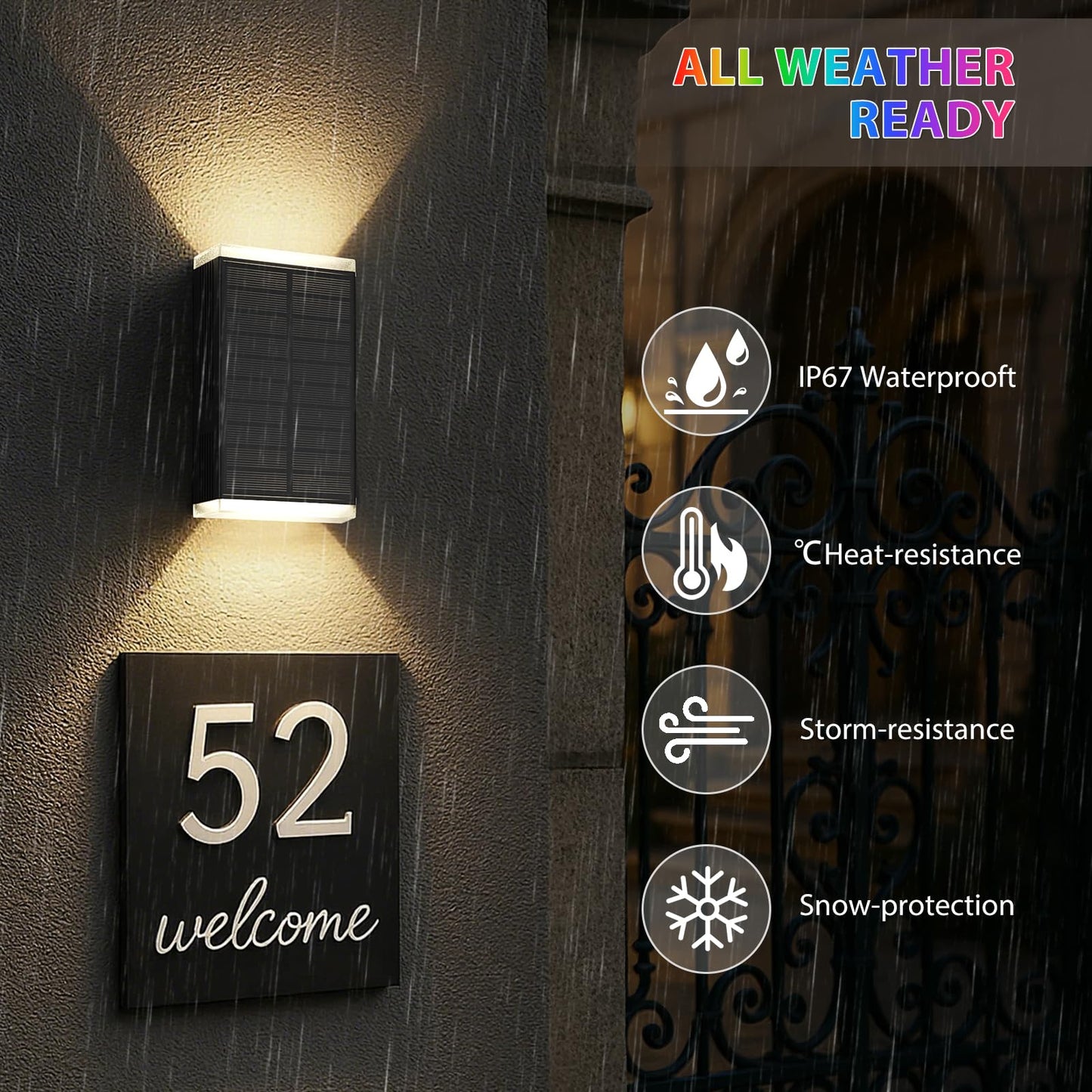 Solar Lights Outdoor 8 Lighting Modes Dusk To Dawn Lighting Wall Sconce Ip67 Waterproof Up And Down Solar Wall Light Front Door Light For House  Garage  Porch Doorway Fence Festival Decor (6 Pack)