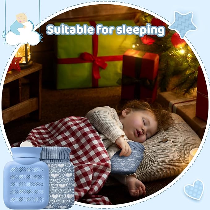 Amylove Mini Hot Water Bottle 320ml for Hot & Cold Compress with Cover Silicone Microwave Heating Small Water Bag for Travel Pain Relief Holiday Gifts(Stone Blue)