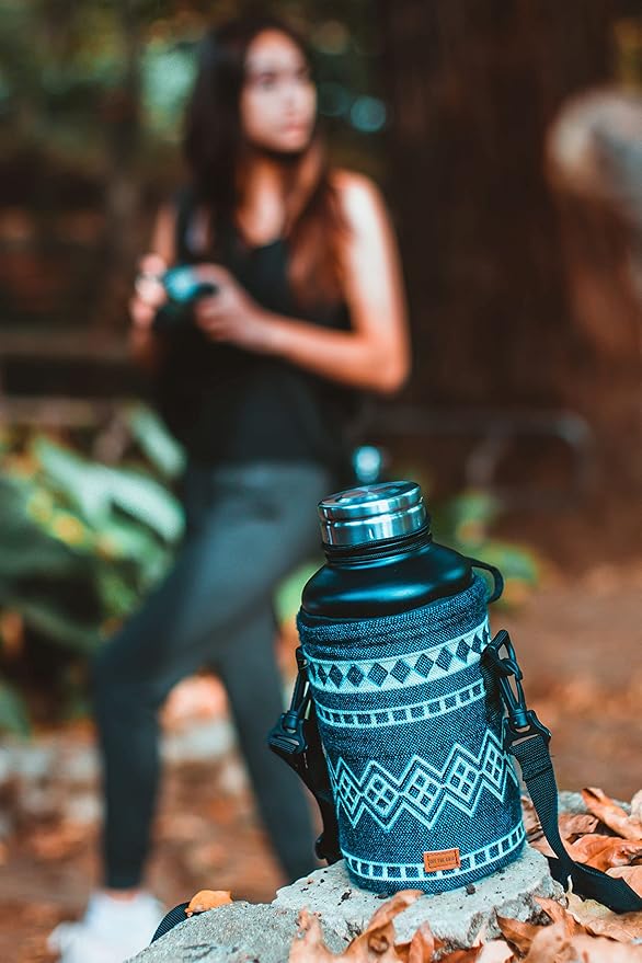 Water Bottle Holder w/Strap | Bottle Sleeve Carrier for Walking, Backpacking | Hydro and Iron Flask Sling Bag | Bottle Protector for Beer Water Coffee Wine | Camping Accessories (64 oz, Laguna Blue)