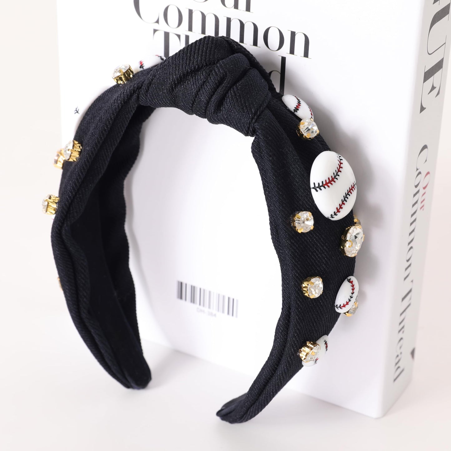 Gmmidea Baseball Headbands for Women Pearl Crystal Knotted Headband Bejeweled Baseball Charm Embellished Headband Wide Knot Spor