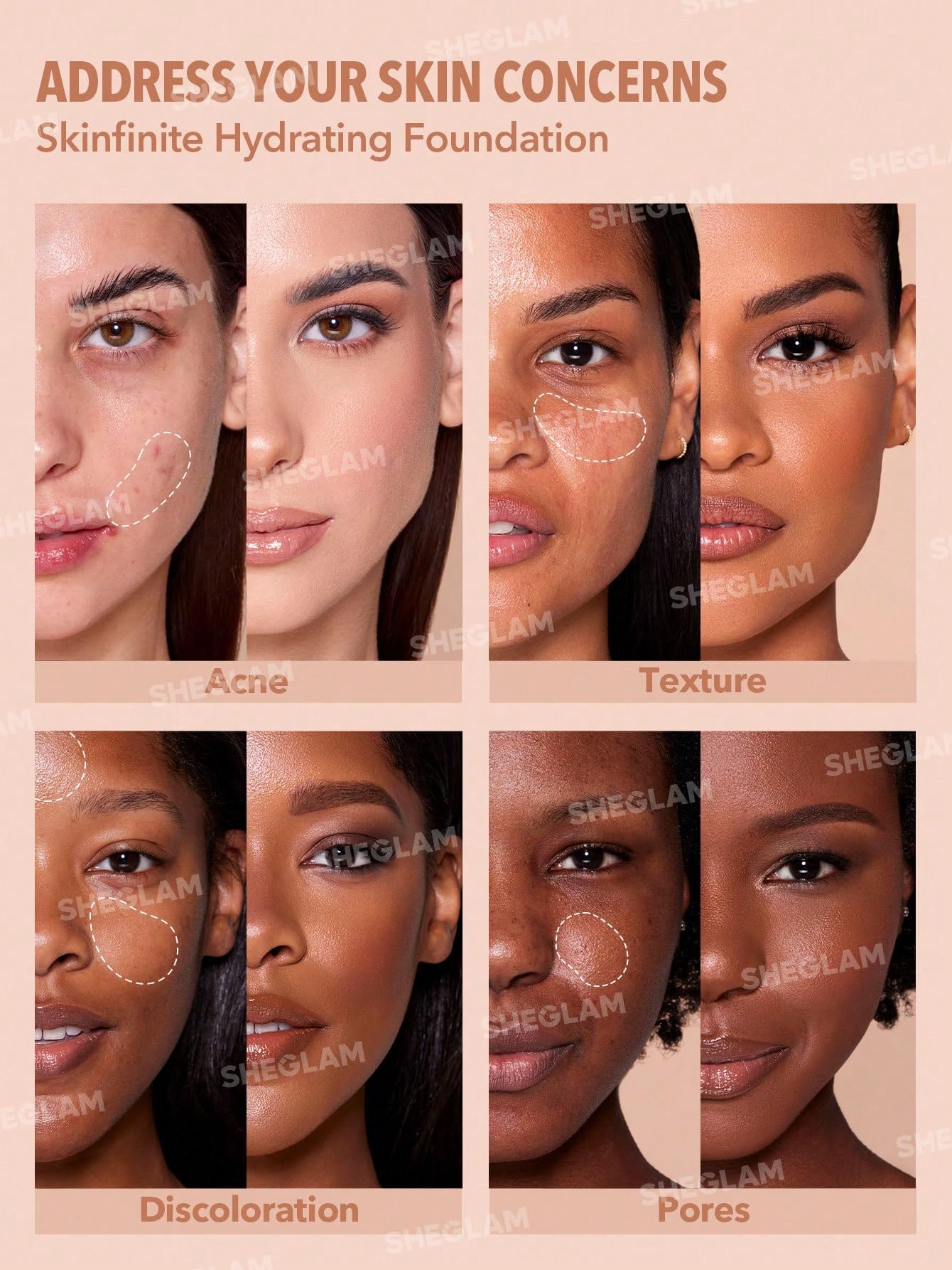 SHEGLAM Skinfinite Hydrating Foundation Flawless Dewy Foundation Hydrating Coverage Invisible Pore Concealer Pore-less Non-Greas
