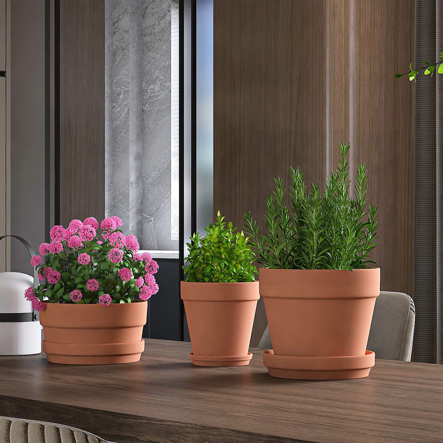 Fcacti 6 Inch Clay Pot for Plant with Saucer - 6 Pack Large Terra Cotta Plant Pot with Drainage Hole, Flower Pot with Tray, Terracotta Pot for Indoor Outdoor Plant