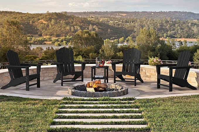 KINGYES HDPE Adirondack Chair, Classic All-Weather Adirondack Chair Set of 6, Black