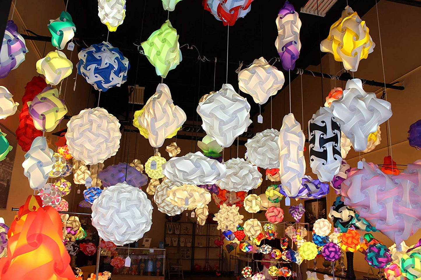 Lightingsky DIY Jigsaw Puzzle Lamp Shade Kit - 12in Yellow Plastic Ceiling Pendant with 15ft Cord