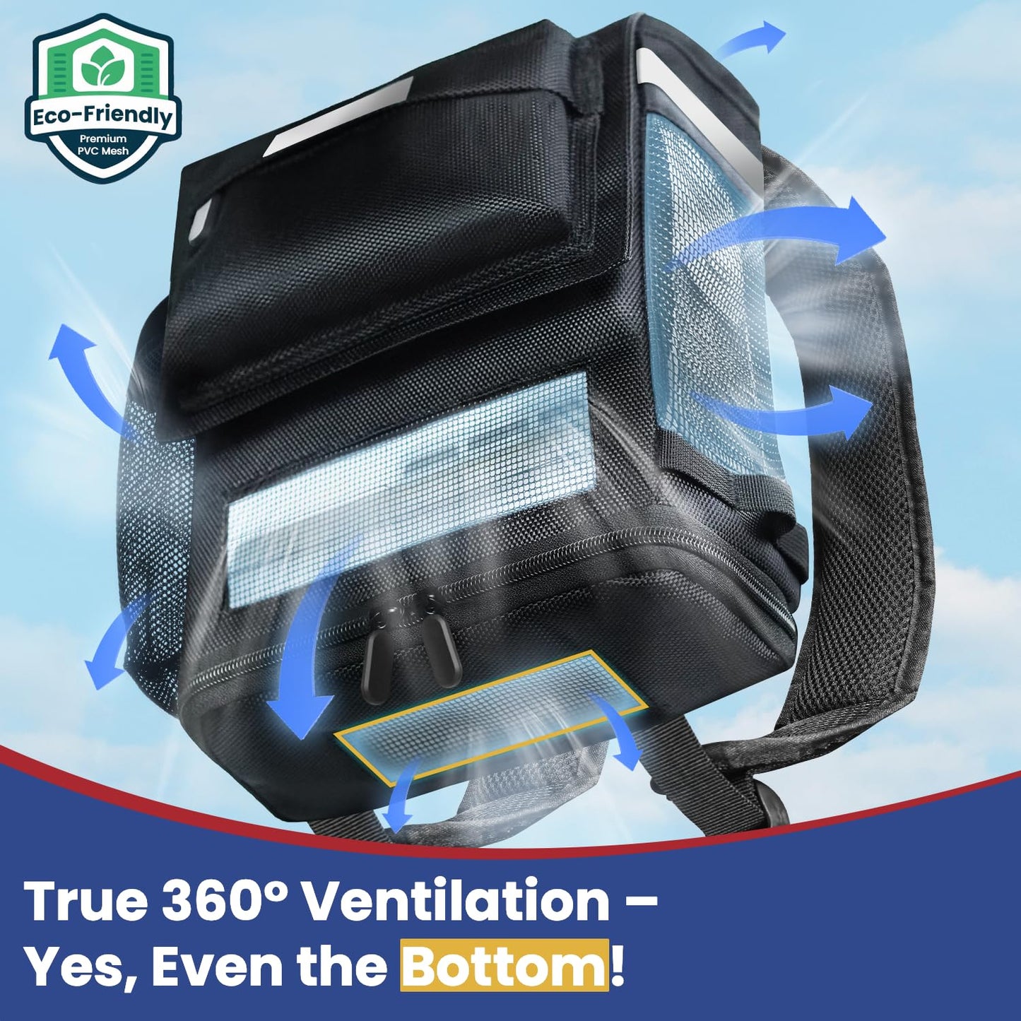 Glucomfy - Ultralight and Rugged 360 Ventilated Backpack for Inogen One G5/Rove 6/OxyGo Next Portable Oxygen Concentrator - 1680D Fabric, Reflective Safety Straps, Trolley Sleeve