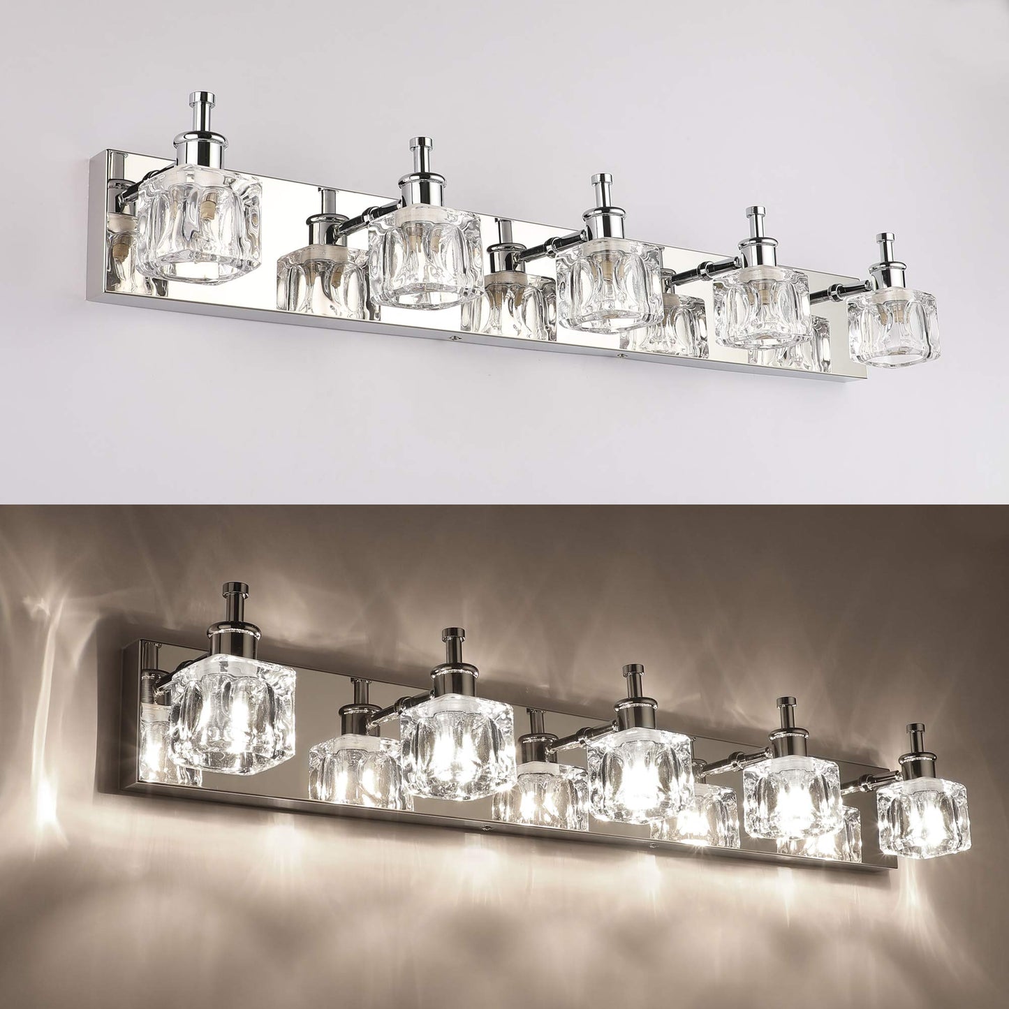 Presde Modern 5-Lights Bathroom Vanity Light Fixtures, Chrome Gloss Finish, Led Wall Lighting (Bulb Excluded)