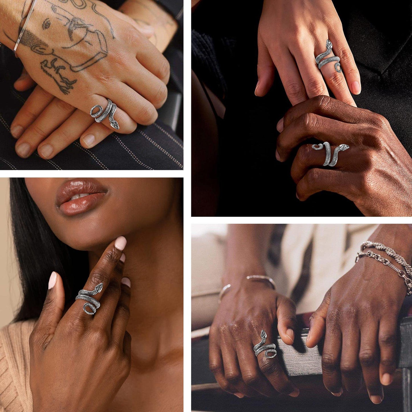 Bestyle Vintage Stainless Steel Snake Ring for Women Men Adjustable Cool Rings Snake Jewelry Gothic Punk Finger Rings Fashion Ha