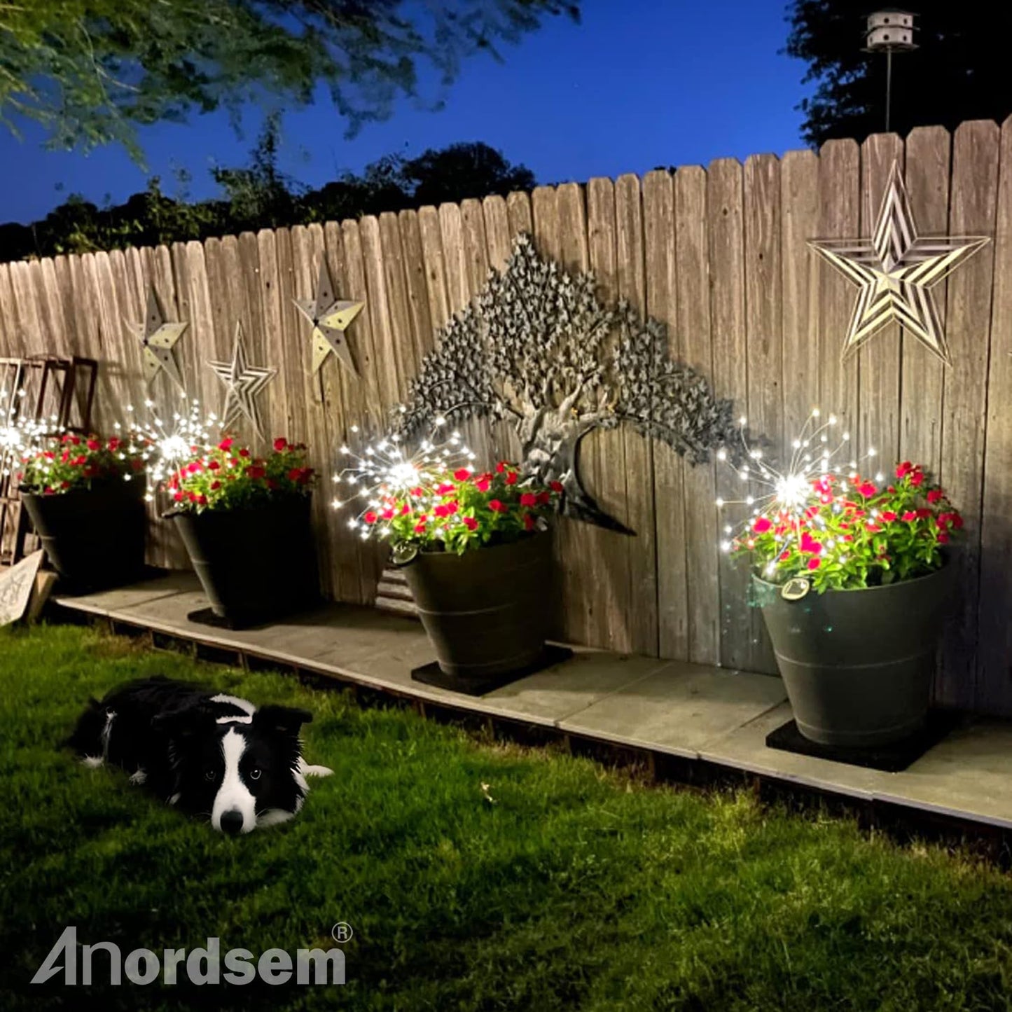 Anordsem Solar Garden Lights Outdoor: Bendable Copper Wire with 120 LED Firework Beads - Waterproof 2 White Lighting Modes for Yard Patio Path - Gardening Gifts for Homeowner Gardener