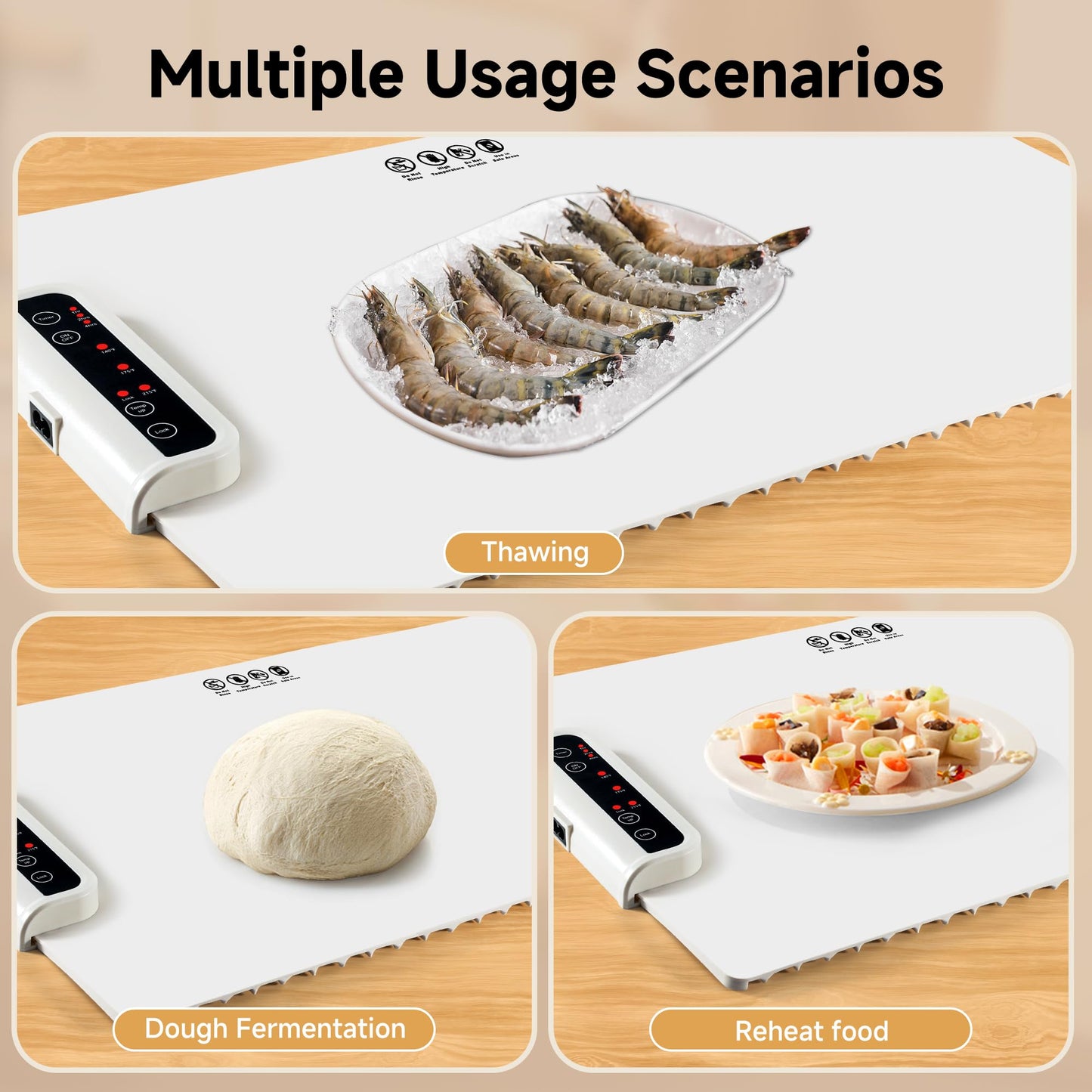 Food Warming Mat- Foldable Warming Mat for Food with Adjustable Temperature Control Time Moders Locking Function Electric Warming Tray for Parties,Home,Travel,Buffet White