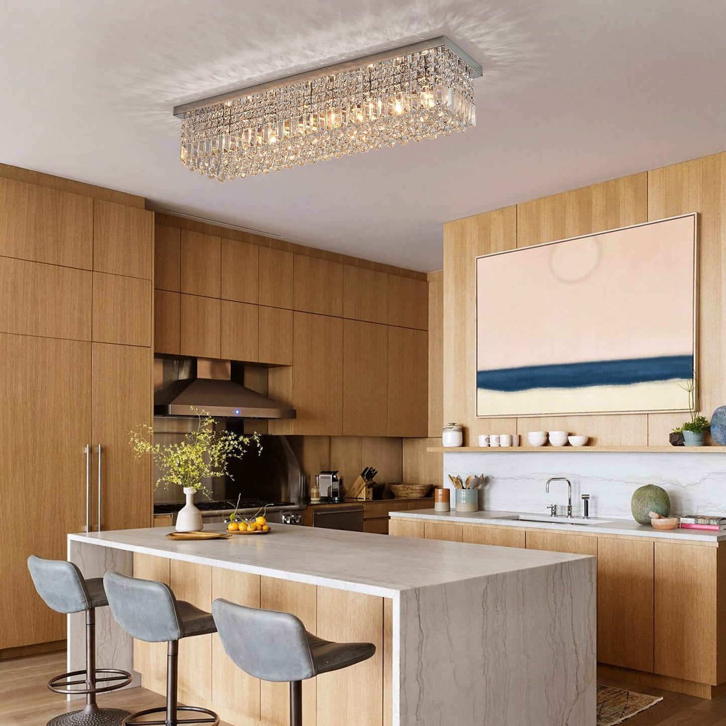 7Pm Crystal Chandelier For Dining Room, Chrome Stainless Steel, 40X10X10, Model Cl010895