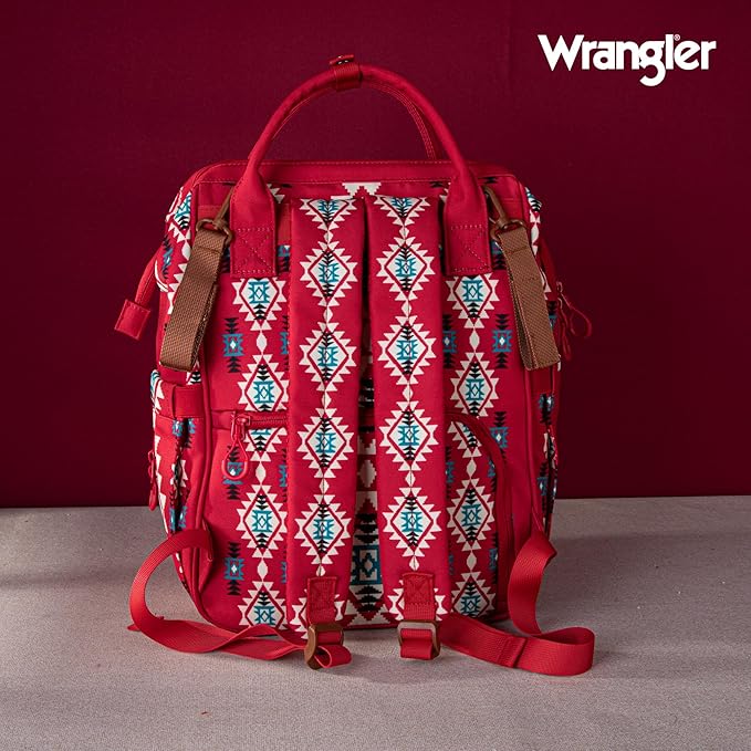 Montana West Wrangler Diaper Bag Backpack Aztec Travel Backpack Purses Western Multi-Function Baby Bags for Mom with Waterproof Insulated Pockets