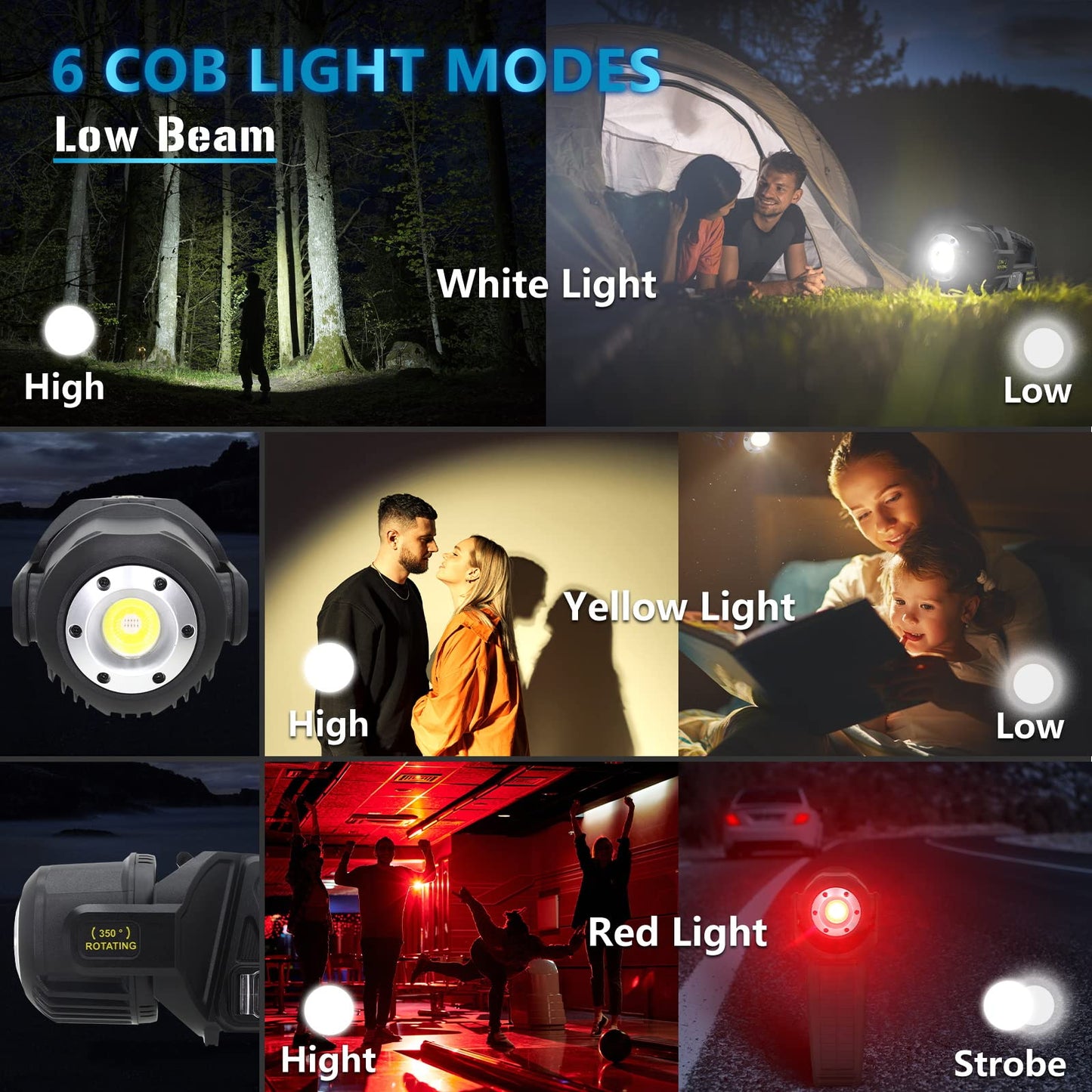 JSKNB 3000000 Lumens Rechargeable LED Spotlight, 9 Modes, Waterproof, XX-Large, Black, Model W5167
