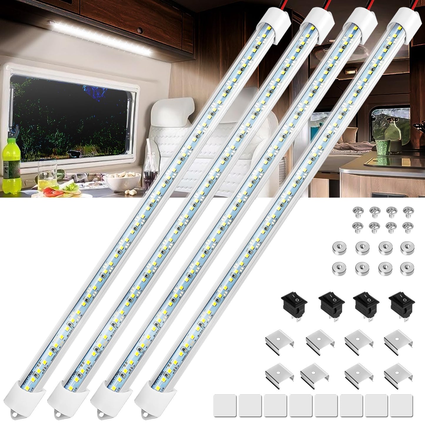 Linkstyle LED Light Bar, 12V 48 LEDs, 6500K White, Aluminum, DIY Switch, Model A167130-L002794203FBA, 4 PCS