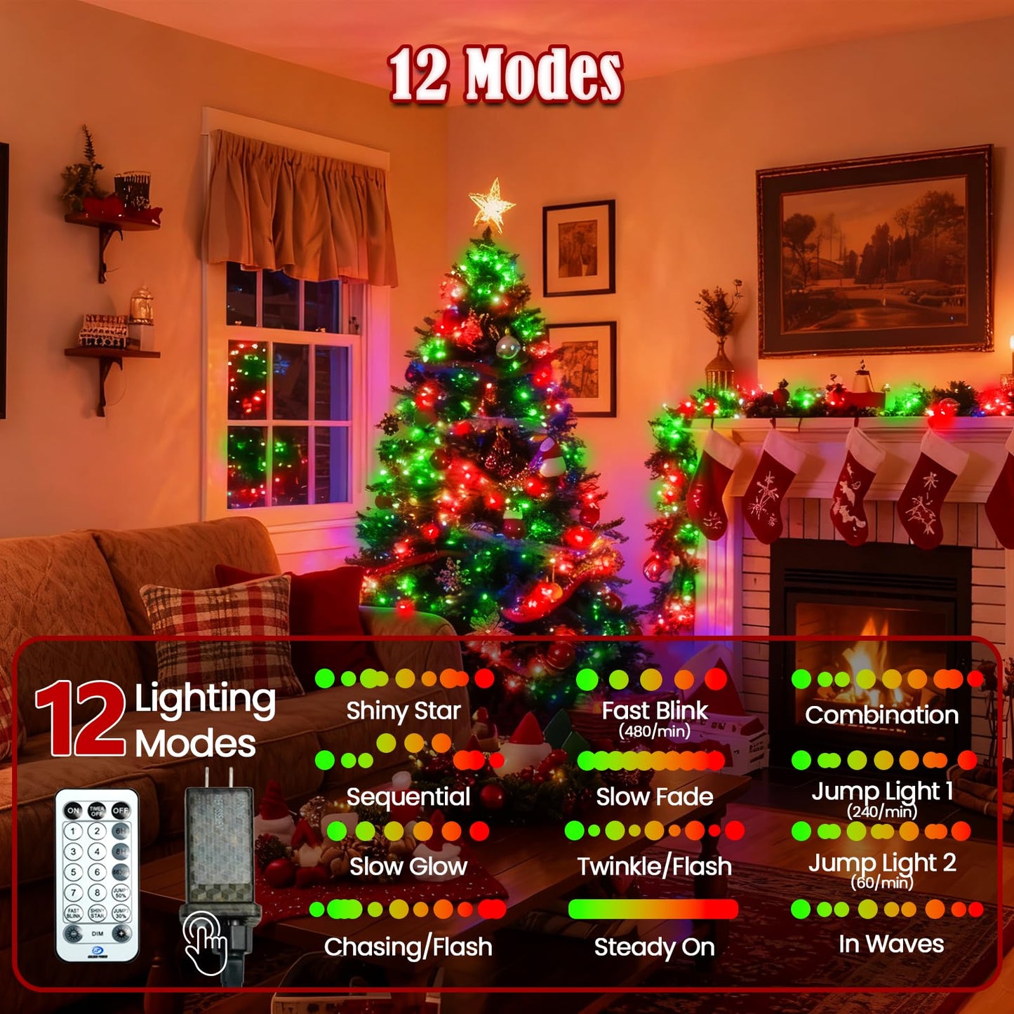 Voice Control 88Ft 240Led Smart Christmas String Lights Outdoor/Indoor | String Lights Plug In With Remote  12Modes  7Voice Commands & Timers  Christmas Twinkle Light For Xmas Tree Decor (Red & Green)