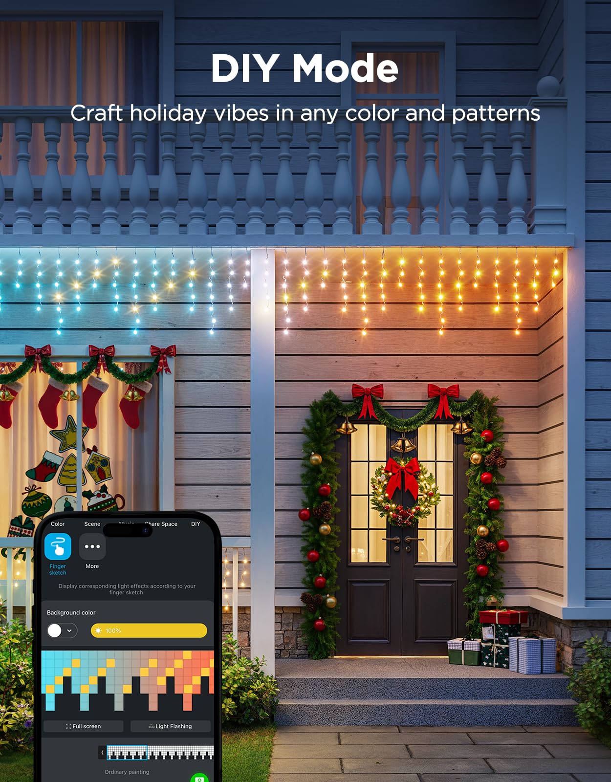 Govee Icicle Lights, Smart RGBIC Christmas Lights for Outside, 33ft with 400 LEDs Icicle Christmas Light Outdoor, IP67 Waterproof, Music Sync, Voice Control, 78+ Scene Modes for Holiday Decor