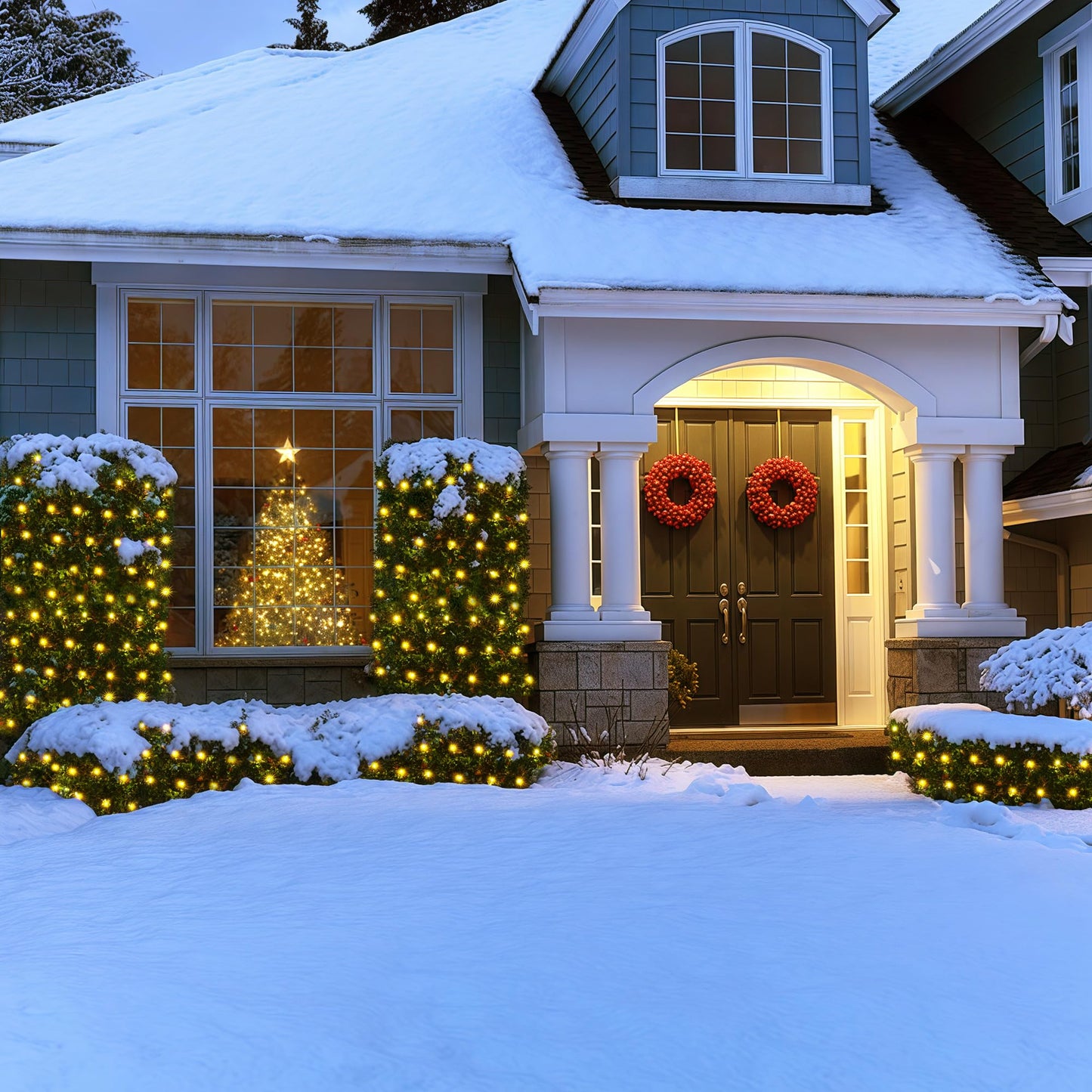 Blctec 200 Led Christmas Net Lights, 8 Modes, Waterproof, Warm White, 8.4Ft X 5.2Ft, Connectable Outdoor Decorations