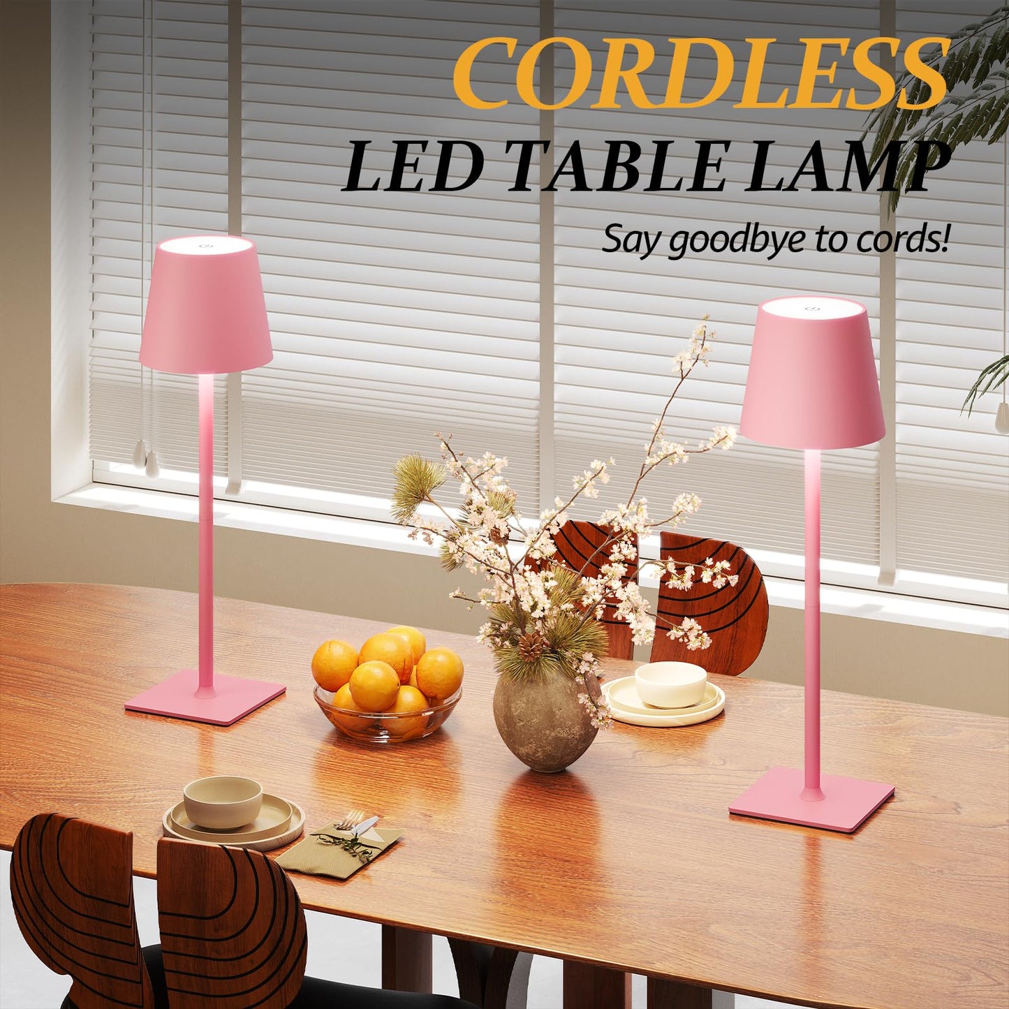 CHLORANTHUS Cordless Table Lamps, Stepless Dimming, 5000mAh Battery, Pink 2 Pack, Model: table-lamp -15