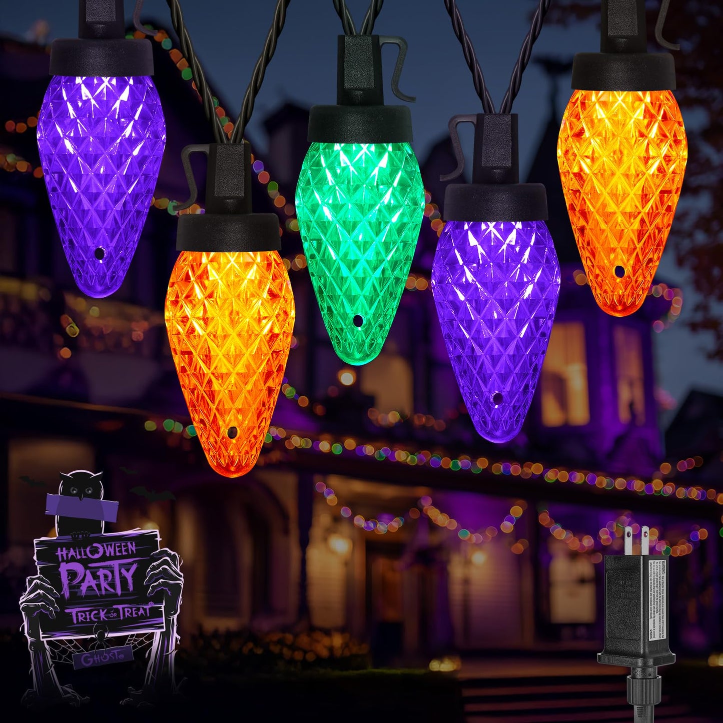 Brightown C9 Led String Lights  114Ft 150 Led Orange Purple And Green Christmas Lights With Timer & 8 Modes  Plug-In Waterproof Outdoor Lighting For Halloween House Patio Yard Porch Roof