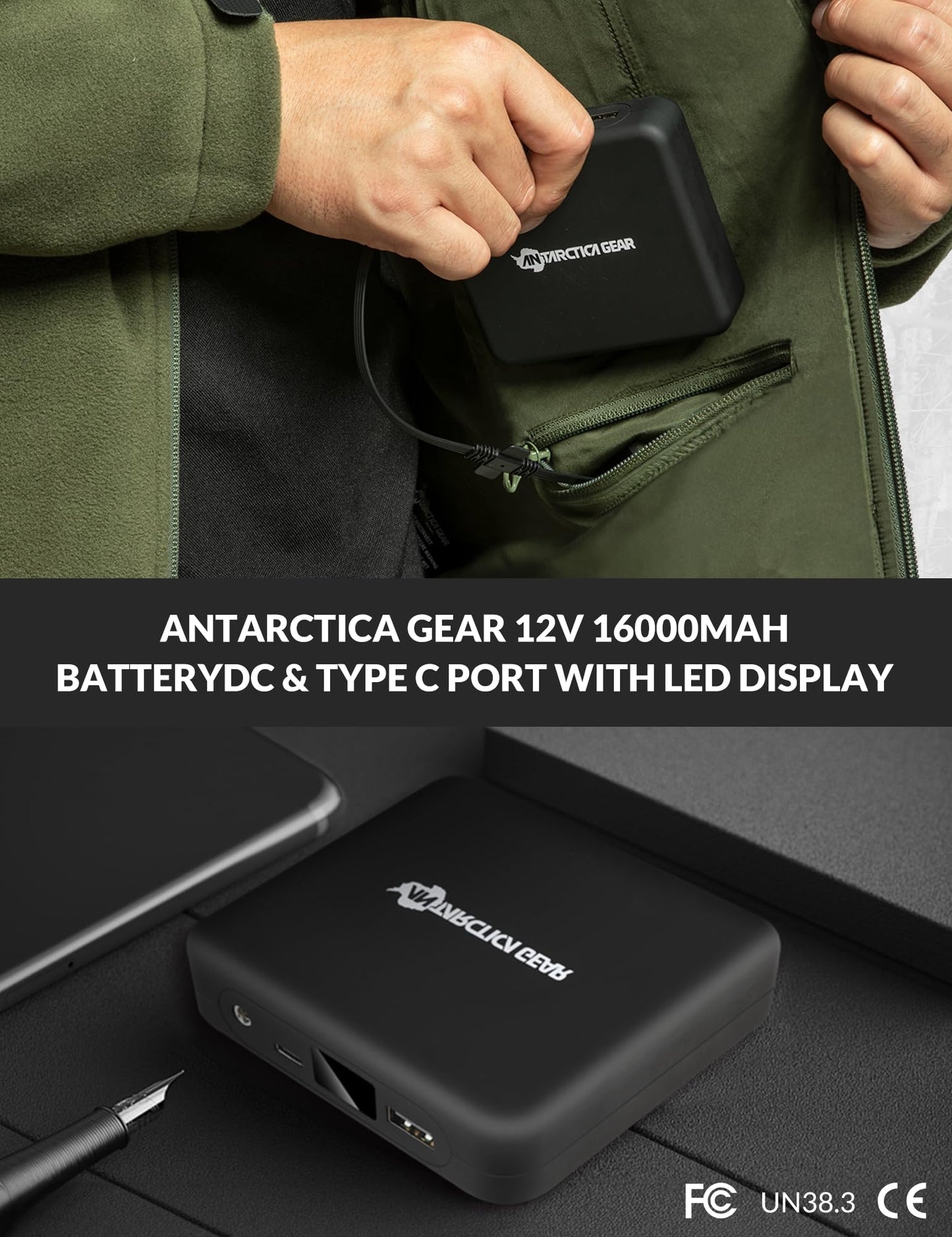 ANTARCTICA GEAR Heated Jacket with 12V 16000mAh Battery Pack, Polar Fleece Coat for Men Women, Fit Zip Hood Winter Jacket