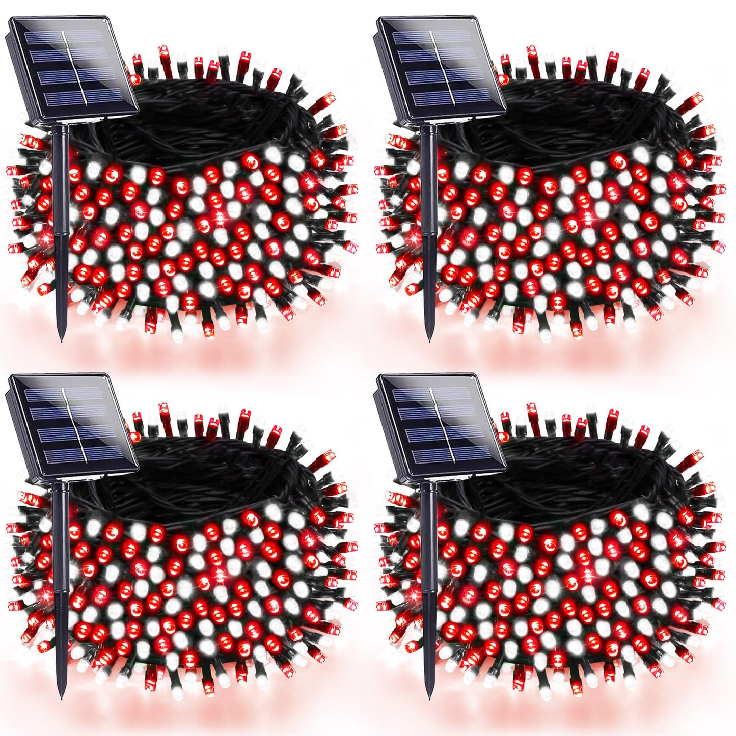 4 Pack 180Ft Solar Christmas Lights Outdoor Waterproof  Super Bright 320 Led Solar String Lights With 8 Lighting Modes  Green Wire Twinkle Tree Light For Outside Xmas Party Decorations (Red And White)