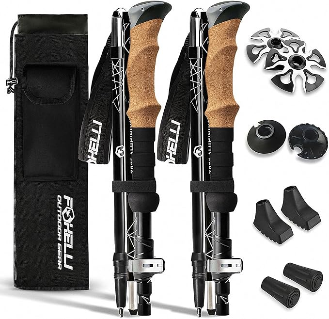 Foxelli Lightweight Trekking Poles – Compact Walking Sticks with Quick Locks, Ergonomic Cork Grip & All-Terrain Accessorie...