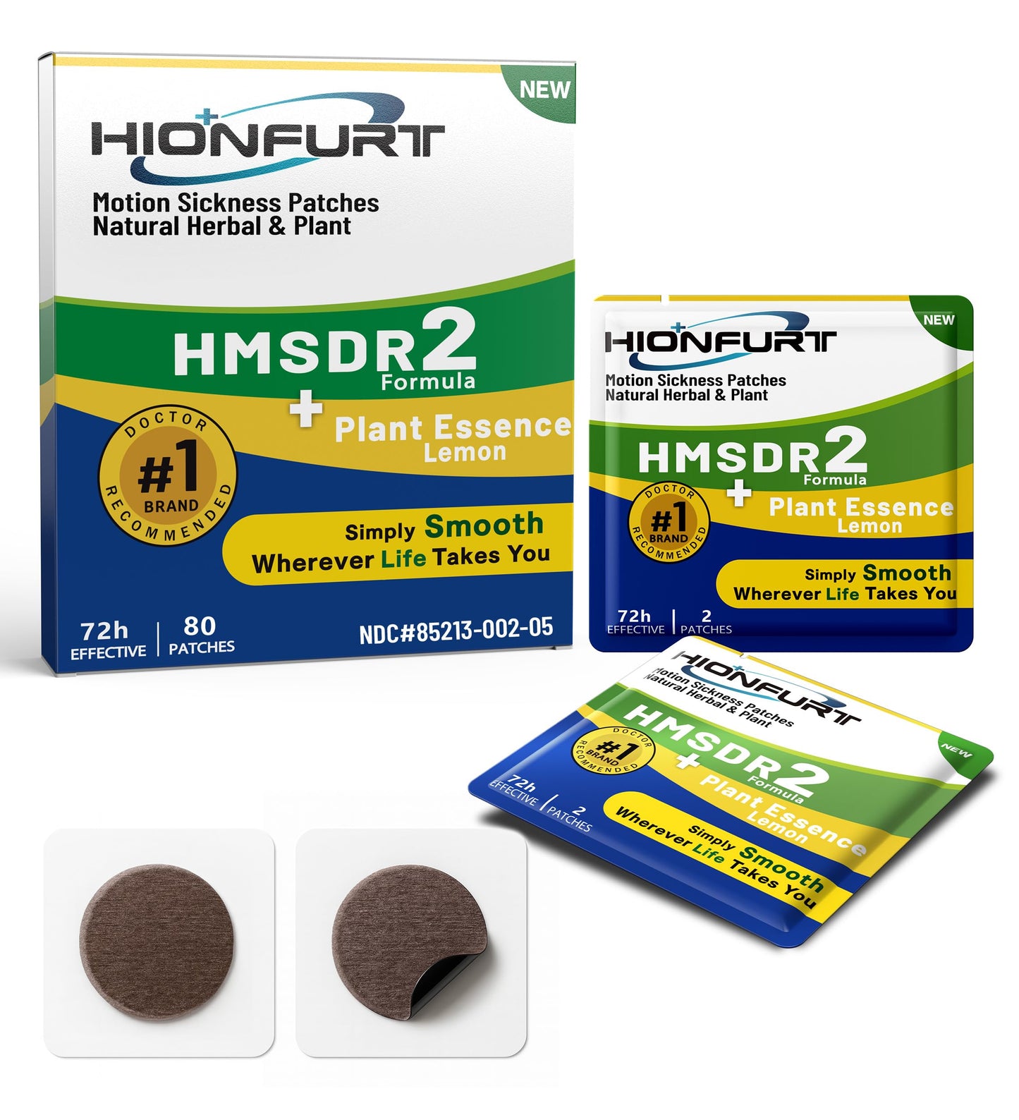 Hionfurt HMSDR2 80ct Motion Sickness Patches with Plant Essence – Lemon – Sea Sickness Patches for Cruise, Car, Airplane – Non-Drowsy, 72H Lasting