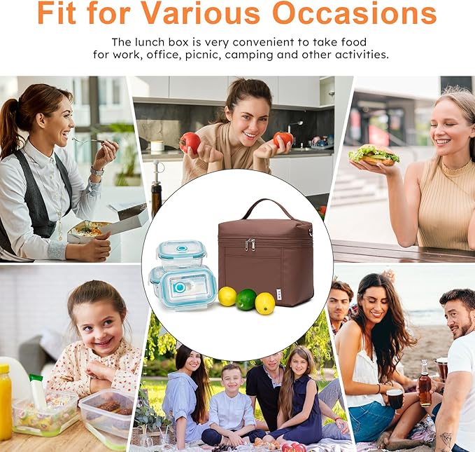 NOL Natural Organic Lifestyle Small Insulated Lunch Bags for Women Cooler Bag Lightweight Nylon Waterproof Lunch Box for Work（Small，coffee）
