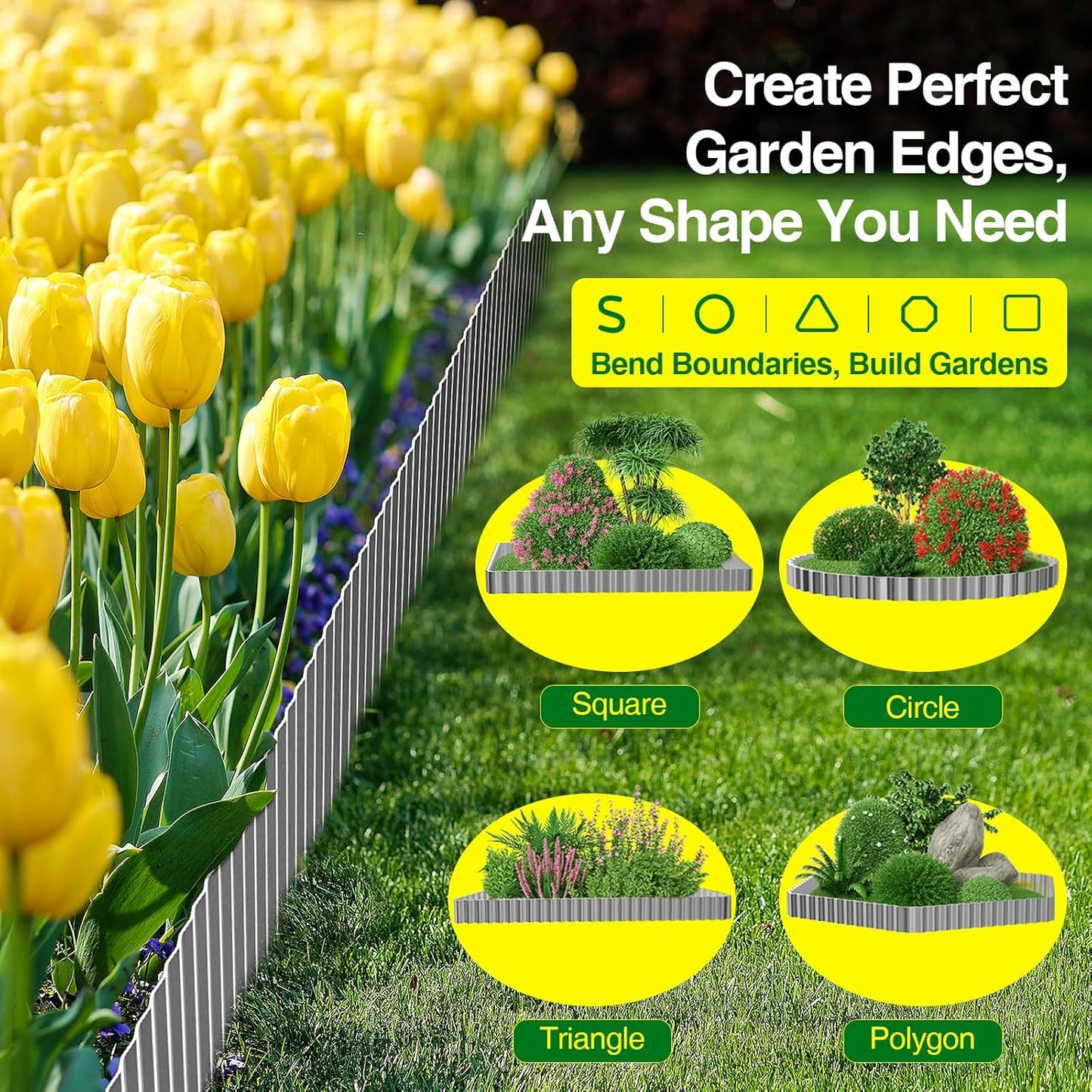 MIXC Corrugated Metal Garden Edging, Landscape Border for Lawn, Flower Bed & Paver (Silver, 6 Inch × 50FT)