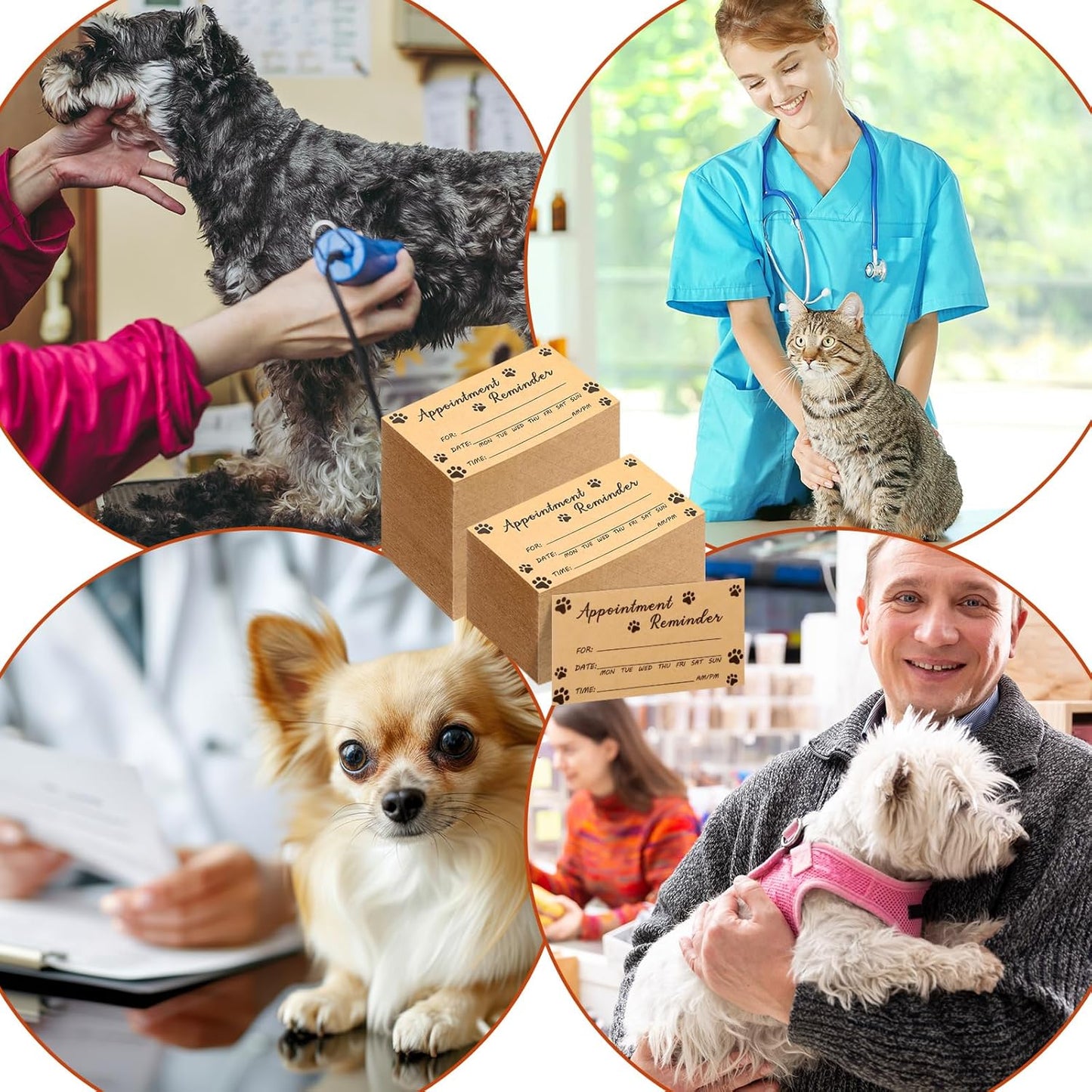 Seajan 1000 Pcs Pet Grooming Appointment Cards Bulk Paw Prints Appointment Reminder Cards for Dog Grooming, Pet Care, Client Business, Hair Salon, Dental Office, Massage Therapist and More, Brown