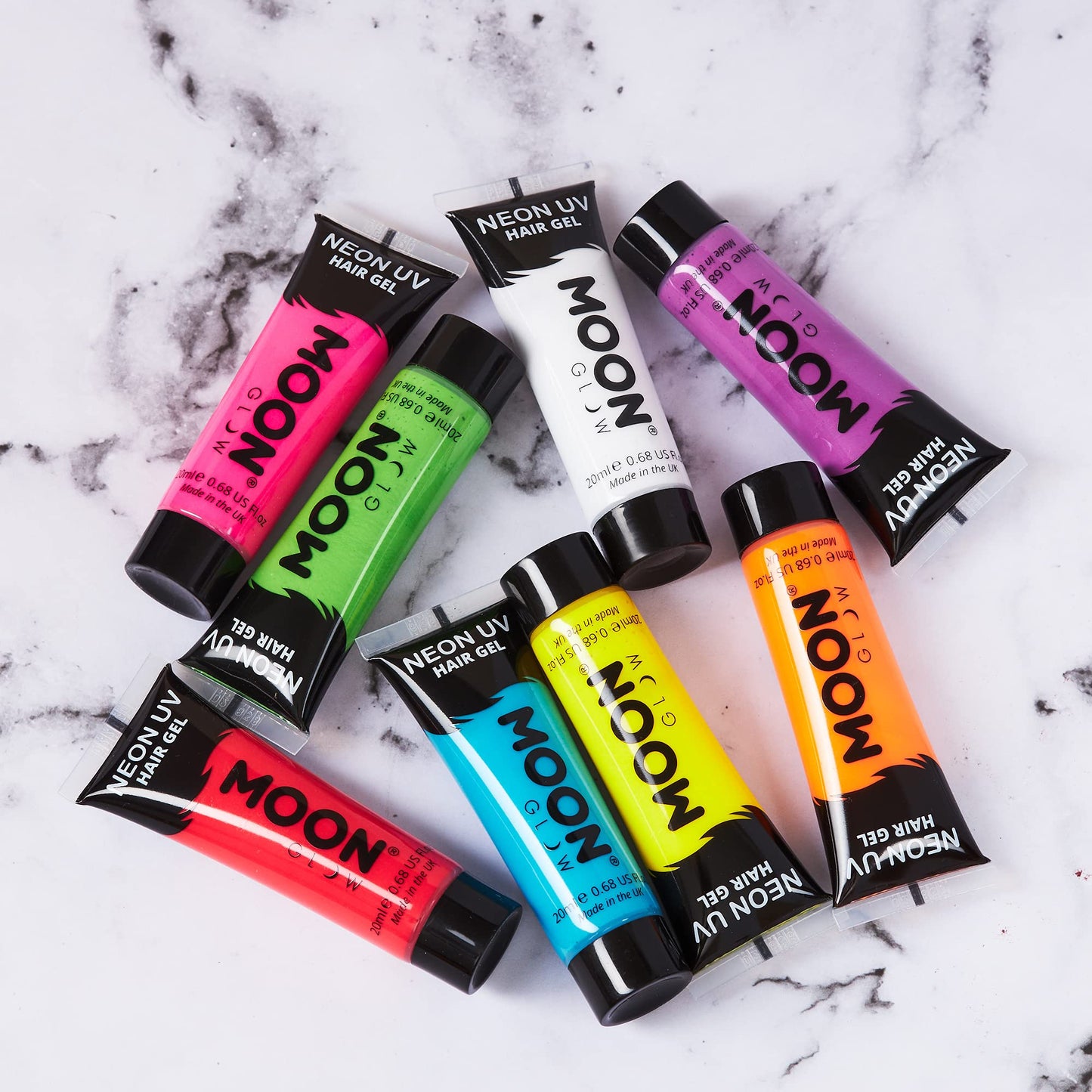 Moon Glow - Blacklight Neon UV Hair Gel - 0.67oz Set of 5 tubes - Temporary wash out hair color - Spike and Glow!