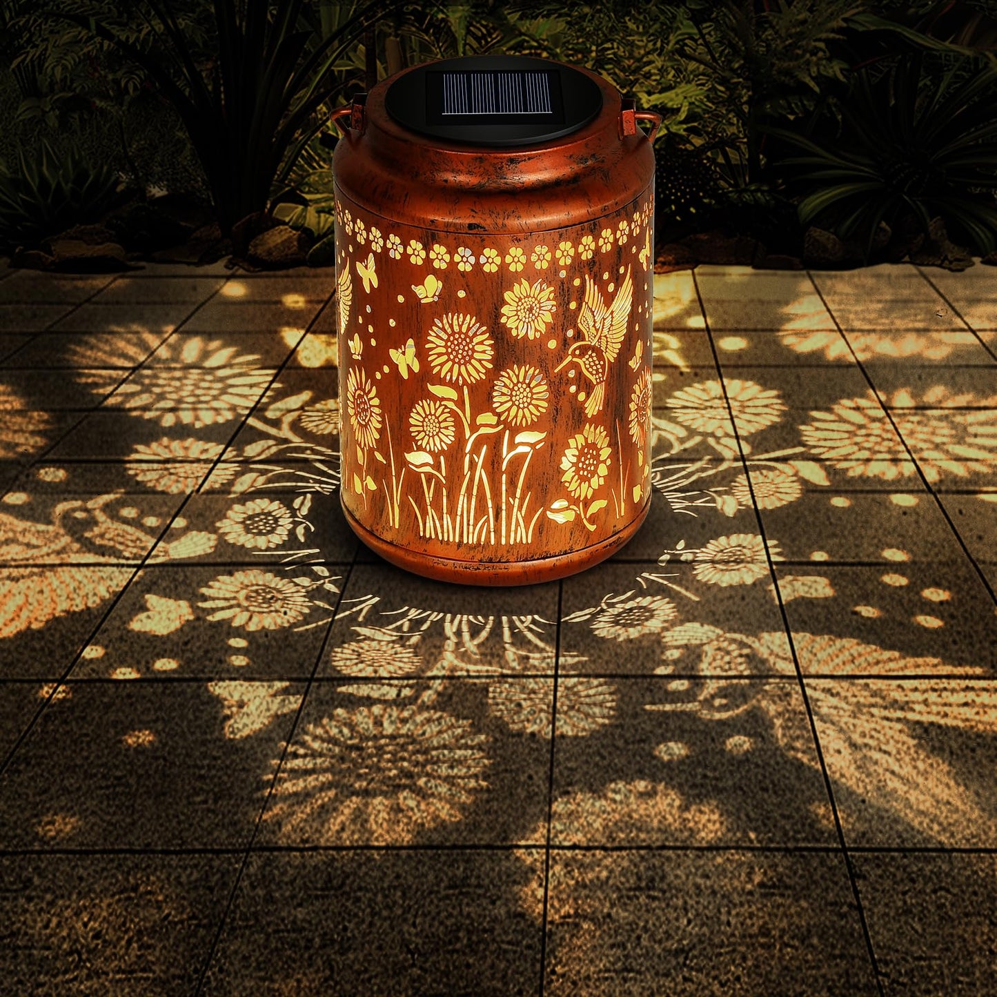AMWGIMI Sunflower Solar Lanterns, Waterproof LED Metal Hanging Lights, Hummingbird Design, Model FNDL-1, Outdoor Garden Decor