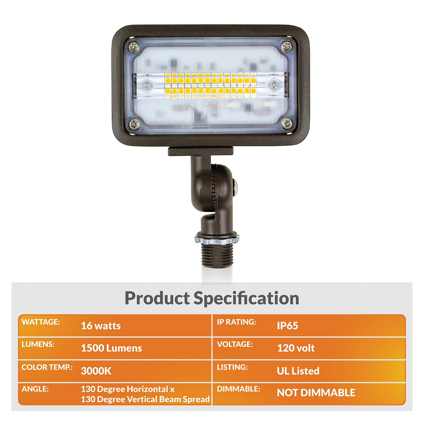 Newhouse Lighting Ww15Brz 16W Led Outdoor Wall Wash Flood Light, 1500 Lumens, 3000K Warm White, Bronze, Weatherproof, 1-Pack